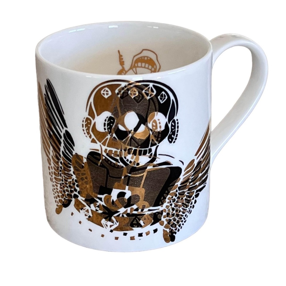 Skull Design White Black Gold Porcelain Coffee Tea Mug